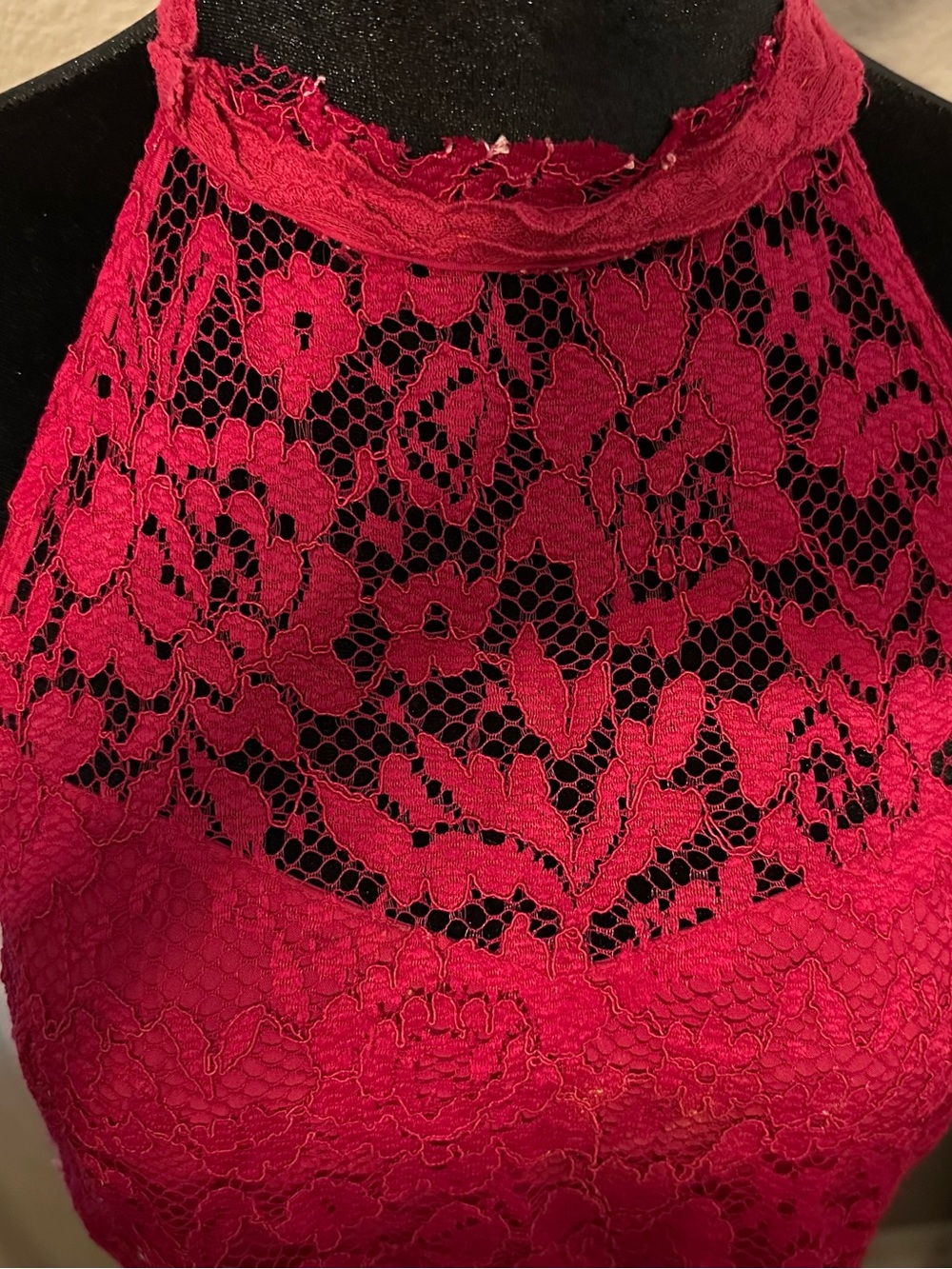 Free People Burgundy/ Pinkish-Red Lace-Trim Halter Dress